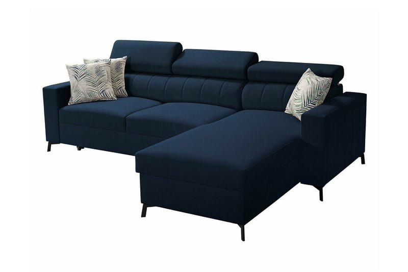 Galbally 3-sits Hörnbäddsoffa Höger 250x171 cm med Förvaring i Sammet, Mörkblå