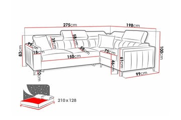 Galbally 3-sits Hörnbäddsoffa Höger 275x198 cm med Förvaring i Sammet - Beige - Möbler - Soffa - Bäddsoffa