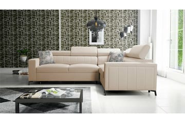 Galbally 3-sits Hörnbäddsoffa Höger 275x198 cm med Förvaring i Sammet - Beige - Möbler - Soffa - Bäddsoffa