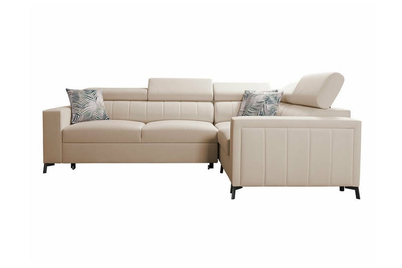Galbally 3-sits Hörnbäddsoffa Höger 275x198 cm med Förvaring i Sammet - Beige - Möbler - Soffa - Bäddsoffa