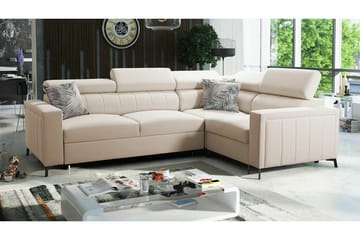 Galbally 3-sits Hörnbäddsoffa Höger 275x198 cm med Förvaring i Sammet - Beige - Möbler - Soffa - Bäddsoffa