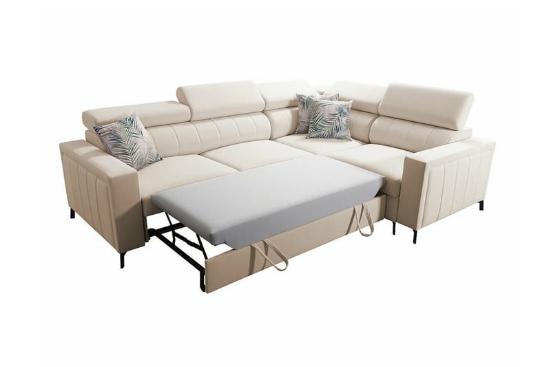 Galbally 3-sits Hörnbäddsoffa Höger 275x198 cm med Förvaring i Sammet - Ljusgrå - Möbler - Soffa - Bäddsoffa