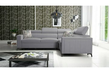 Galbally 3-sits Hörnbäddsoffa Höger 275x198 cm med Förvaring i Sammet - Ljusgrå - Möbler - Soffa - Bäddsoffa