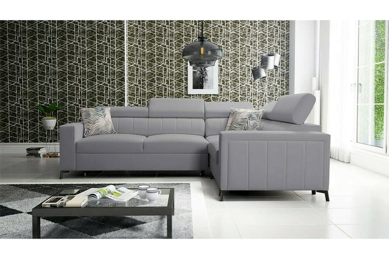Galbally 3-sits Hörnbäddsoffa Höger 275x198 cm med Förvaring i Sammet - Ljusgrå - Möbler - Soffa - Bäddsoffa