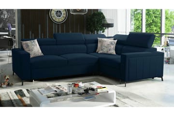 Galbally 3-sits Hörnbäddsoffa Höger 275x198 cm med Förvaring i Sammet - Mörkblå - Möbler - Soffa - Bäddsoffa