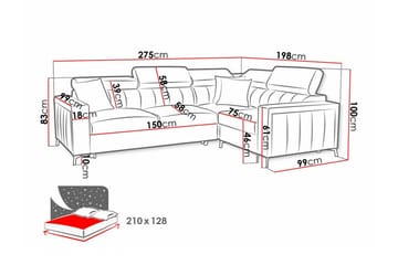 Galbally 3-sits Hörnbäddsoffa Höger 275x198 cm med Förvaring i Sammet - Mörkblå - Möbler - Soffa - Bäddsoffa