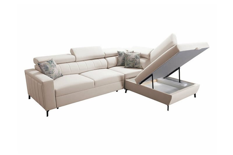 Galbally 3-sits Hörnbäddsoffa Höger 275x224 cm med Förvaring i Sammet - Mörkblå - Möbler - Soffa - Bäddsoffa