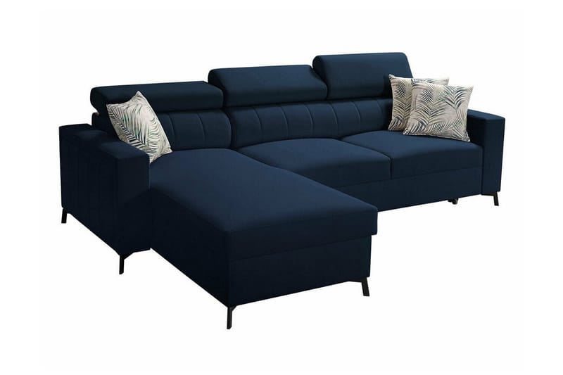 Galbally 3-sits Hörnbäddsoffa Vänster 267x183 cm med Förvaring i Sammet, Mörkblå