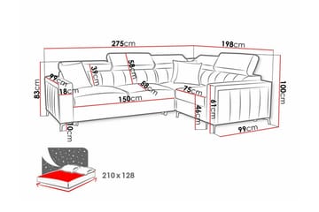 Galbally 3-sits Hörnbäddsoffa Vänster 275x198 cm med Förvaring i Sammet - Rosa - Möbler - Soffa - Bäddsoffa