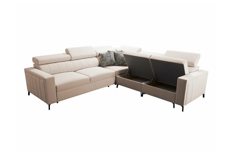 Galbally 4-sits Vänster L-formad Bäddsoffa med Förvaring i Sammet - Blå - Möbler - Soffa - Bäddsoffa