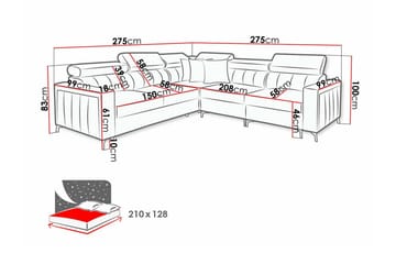 Galbally 4-sits Vänster L-formad Bäddsoffa med Förvaring i Tyg - Brun - Möbler - Soffa - Bäddsoffa