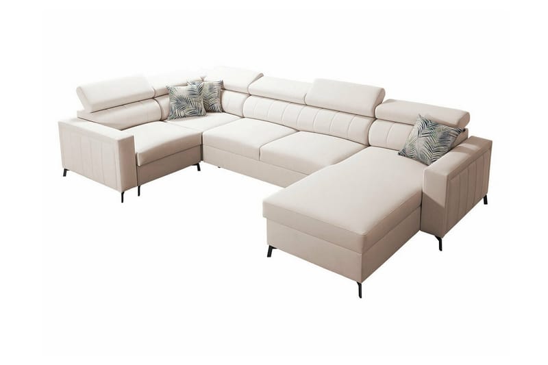 Galbally Högervänd Hörnbäddsoffa 128x270 cm med Förvaring i Sammet, Beige