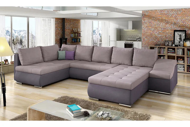 Govana Hörnbäddsoffa med Divan, Rosa/Lila