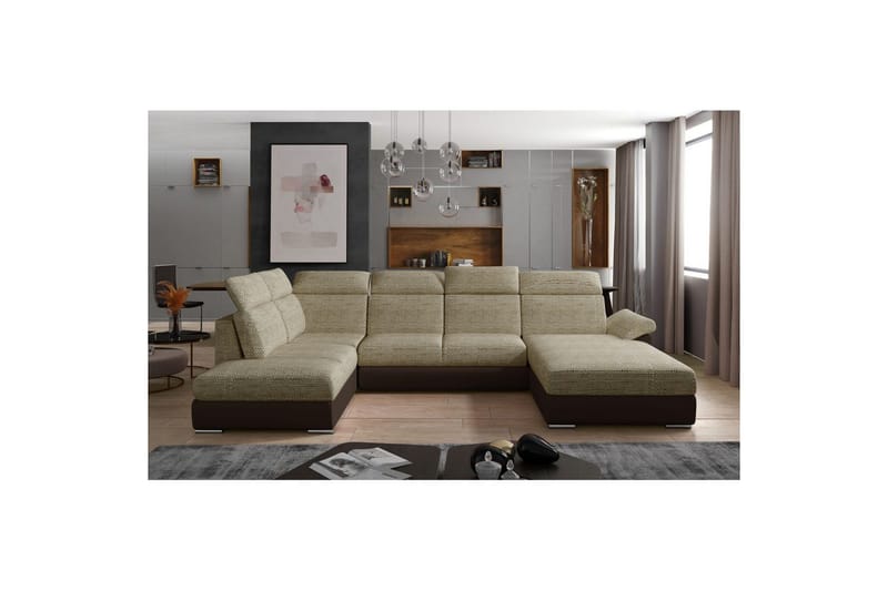 Hörnsoffa Eltap Evanell 336x211x102 cm, Berlin 03, Mjuk 66, Beige, Mörkbrun, Höger