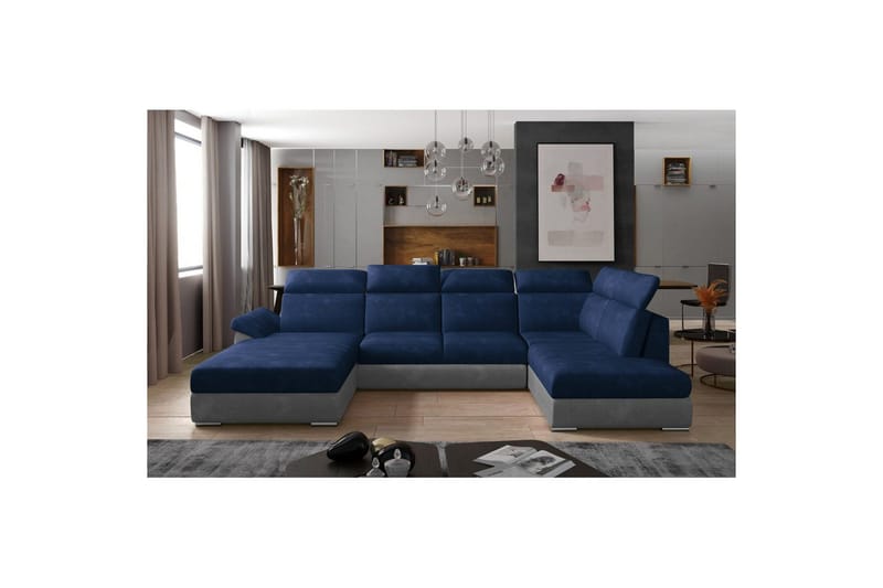 Hörnsoffa Eltap Evanell 336x211x102 cm, Kronos 09, Paros 05, Mörkblå, Ljusgrå, Vänster