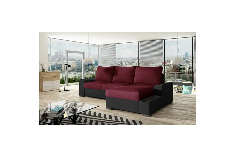 Hörnsoffa Eltap Negro 245x165x90 cm, Malmo 63, Soft 11, Röd, Svart, Höger
