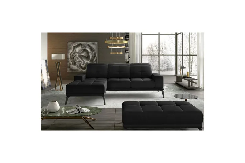 Hörnsoffa Eltap Torrense 265x175x98 cm, Mat Velvet 99, Svart, Vänster
