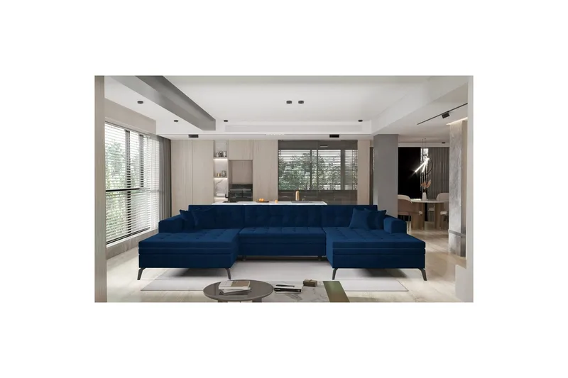 Hörnsoffa Eltap Vertizo 350x170x93 cm, Velvetmat 40, Mörkblå, Symmetrisk