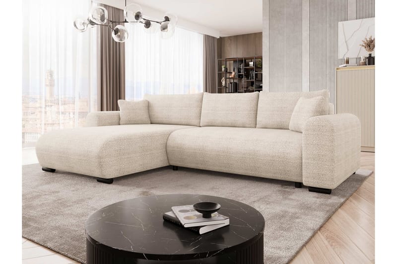 Handda 3-sits Vänstervänd Bäddsoffa med Divan och Schäslong i Tyg - Beige - Möbler - Soffa - Bäddsoffa