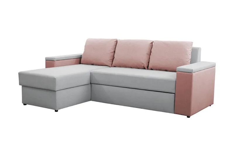 Herosa 3-sits Bäddsoffa med Divan med Förvaring, Grå/Rosa