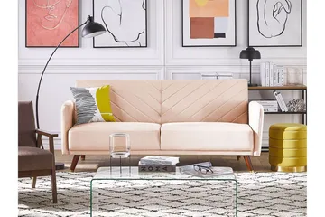 Induja 3-sits Bäddsoffa - Sammet/Beige - Möbler - Soffa - Bäddsoffa