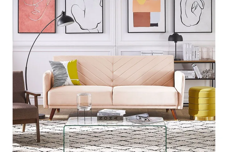 Induja 3-sits Bäddsoffa - Sammet/Beige - Möbler - Soffa - Bäddsoffa