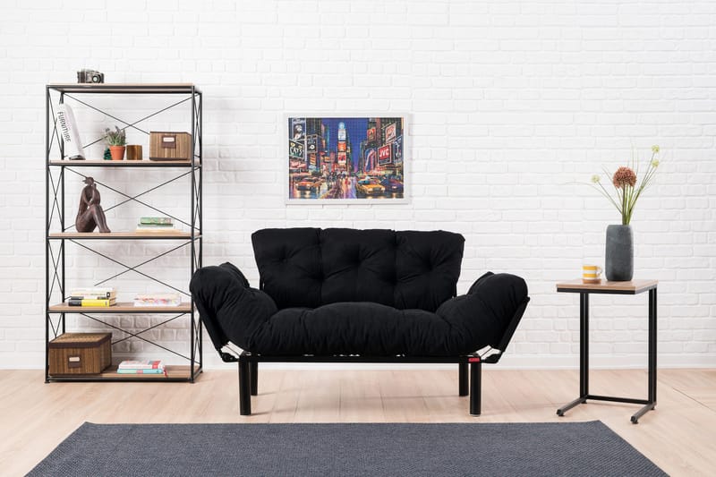 Jenica 2-sits Fällbar Bäddsoffa i Tyg med Metallben - Svart - Möbler - Soffa - Bäddsoffa