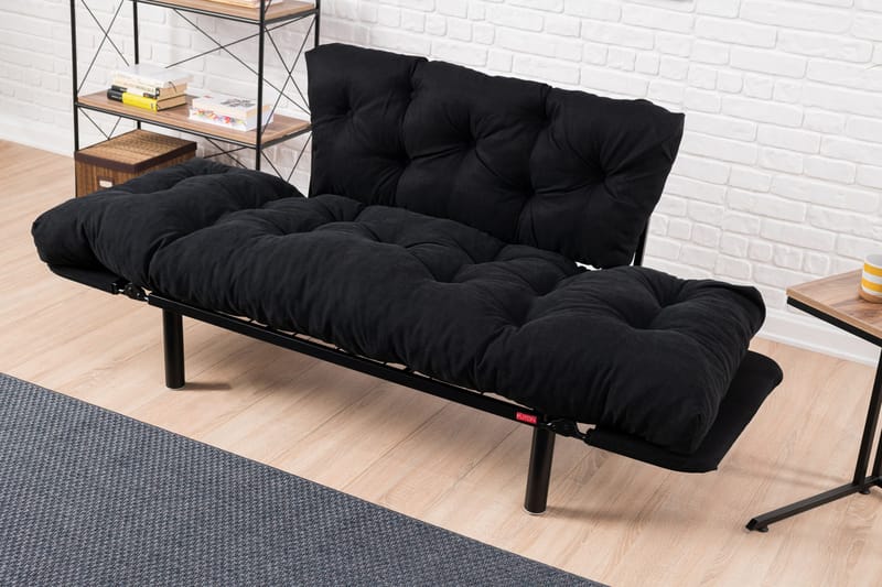 Jenica 2-sits Fällbar Bäddsoffa i Tyg med Metallben - Svart - Möbler - Soffa - Bäddsoffa