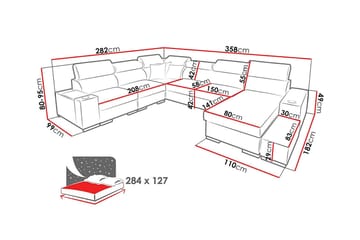 Kahundji Vänster Hörnbäddsoffa 127x284 cm med Förvaring i Tyg - Antracit - Möbler - Soffa - Bäddsoffa