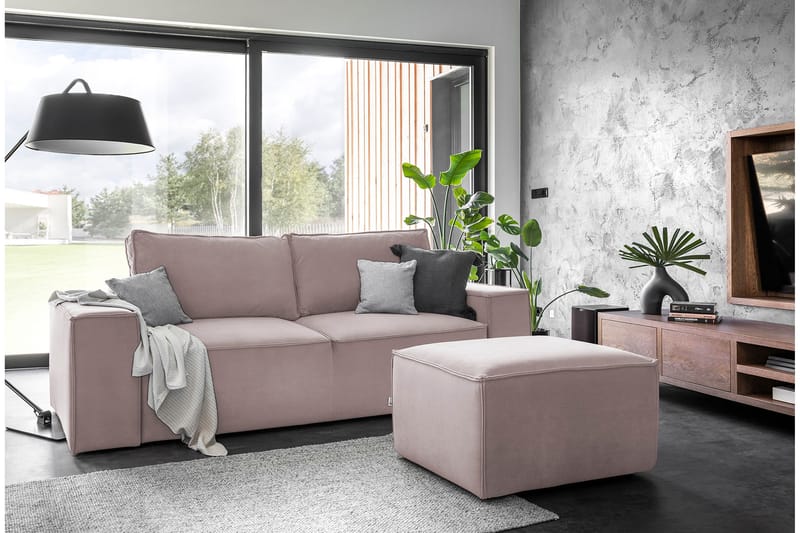 Kamli Bäddsoffa 3-sits med Förvaring, Ljusrosa