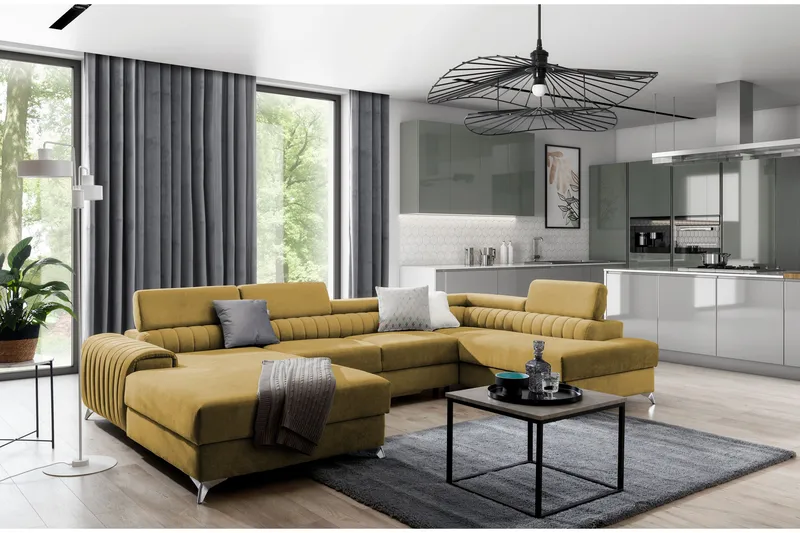 Kamran Bäddsoffa m. Divan och Schäslong med Förvaring, Gul