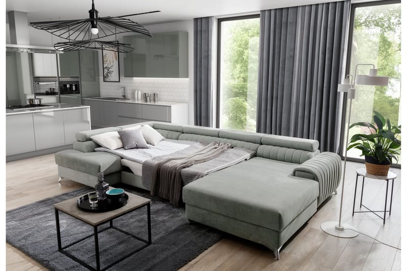 Kamran Bäddsoffa m. Divan och Schäslong med Förvaring - Ljusgrå - Möbler - Soffa - Bäddsoffa