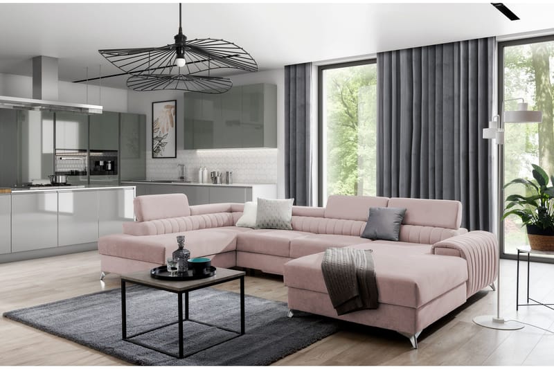 Kamran Bäddsoffa m. Divan och Schäslong med Förvaring - Ljusrosa - Möbler - Soffa - Bäddsoffa