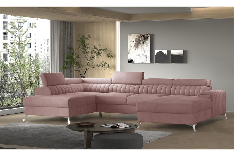 Kamran Bäddsoffa m. Divan och Schäslong med Förvaring - Rosa - Möbler - Soffa - Bäddsoffa