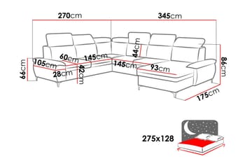 Karkula Höger Hörnbäddsoffa Bäddbar 128x275 cm med Förvaring i Tyg - Vit|Svart - Möbler - Soffa - Bäddsoffa