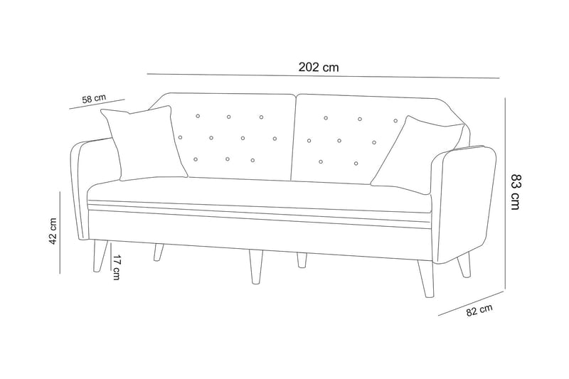 Keena Rektangulär Längsbäddad Bäddsoffa 82x202 cm i Tyg - Grå - Möbler - Soffa - Bäddsoffa