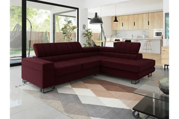 Kintore 3-sits Höger Hörnbäddsoffa 123x192 cm med Förvaring i Sammet - Röd - Möbler - Soffa - Bäddsoffa