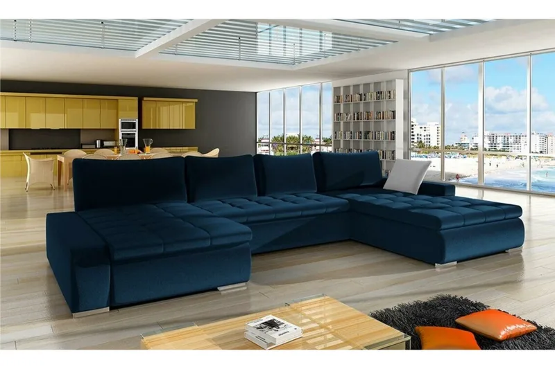 Kintore 4-sits Högervänd Hörnbäddsoffa 140x340 cm med Förvaring i Sammet - Blå - Möbler - Soffa - Bäddsoffa