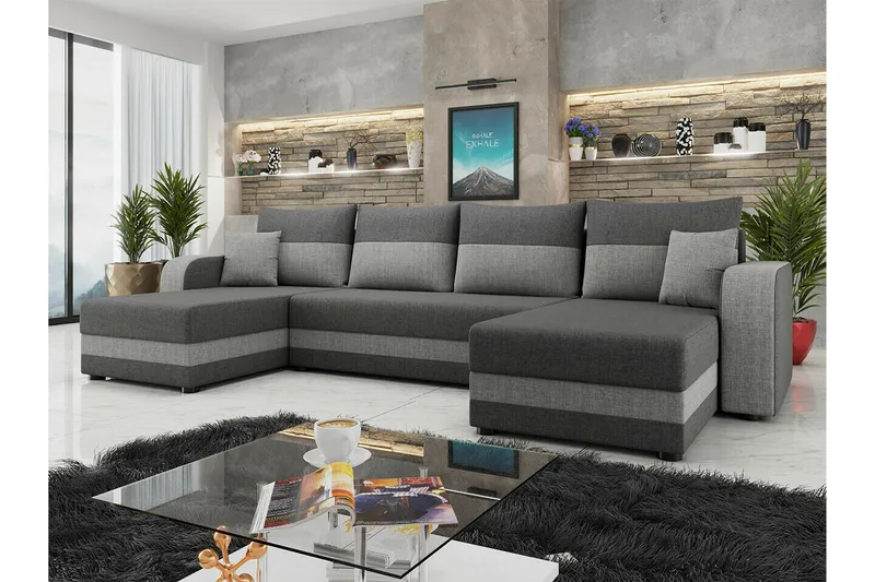 Kintore 4-sits U-formad Hörnbäddsoffa 113x275 cm med Förvaring i Tyg - Grå - Möbler - Soffa - Bäddsoffa