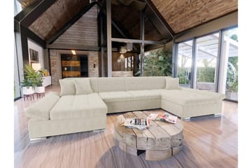 Kintore 4-sits U-formad Hörnbäddsoffa med Förvaring i Tyg - Benvit - Möbler - Soffa - Bäddsoffa