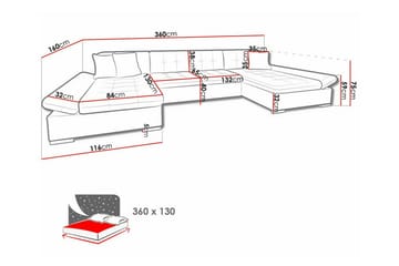 Kintore 4-sits U-formad Hörnbäddsoffa med Förvaring i Tyg - Benvit - Möbler - Soffa - Bäddsoffa