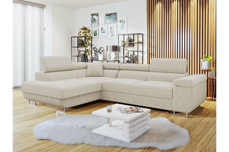 Kintore 4-sits Vänstervänd L-formad Hörnbäddsoffa 125x198 cm i Manchestertyg - Beige - Möbler - Soffa - Bäddsoffa