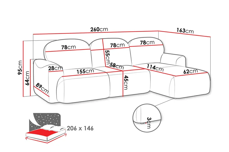 Korfu Bäddsoffa m. Divan 3-sits - Grå - Möbler - Soffa - Bäddsoffa