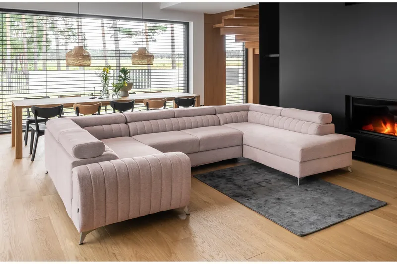 Kotori Hörnbäddsoffa m. Schäslong, Ljusrosa