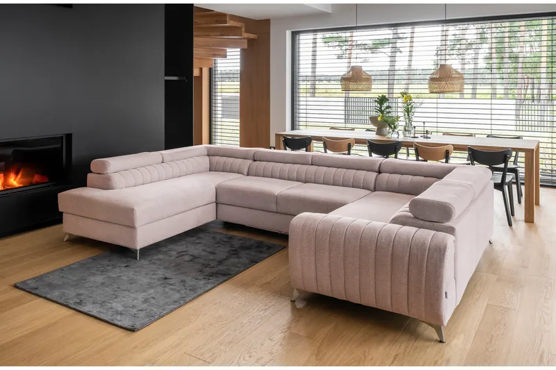 Kotori Hörnbäddsoffa m. Schäslong, Ljusrosa