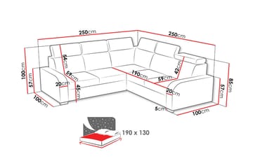 Lavona 4-sits L-formad Bäddsoffa 130x190 cm Bäddbar med Förvaring i Tyg - Grå - Möbler - Soffa - Bäddsoffa
