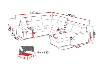 Lavona Hörnsoffa Large LED-belysning - Brun - Möbler - Soffa - Bäddsoffa