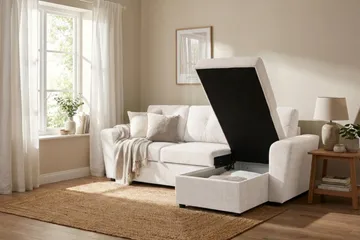 Leia 3-sits vändbar Bäddsoffa med divan och förvaring - Beige - Möbler - Soffa - Bäddsoffa