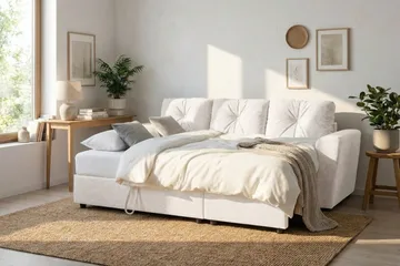 Leia 3-sits vändbar Bäddsoffa med divan och förvaring - Beige - Möbler - Soffa - Bäddsoffa