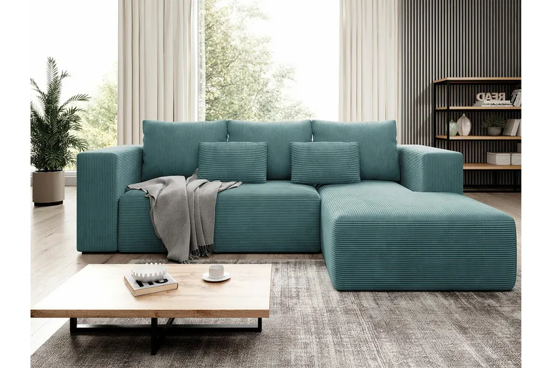 Listowel 3-sits Hörnbäddsoffa 121x205 cm med Förvaring i Manchester - Turkos - Möbler - Soffa - Bäddsoffa